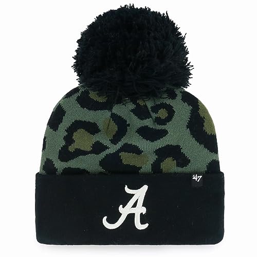 47 Alabama Crimson Tide Woman's Black Cuff Bagheera Beanie Hat with POM - NCAA Premium Cuffed Ladies Winter Knit Cap