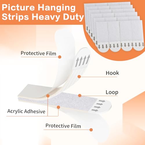 Image of Picture Hanging Strips Heavy Duty,Damage Free Picture Hangers,Picture Hanging Kit,Removable Hook and Loop Tape,Adhesive Strips for Frame Hanging Living Spaces,48 Pairs(96strips)