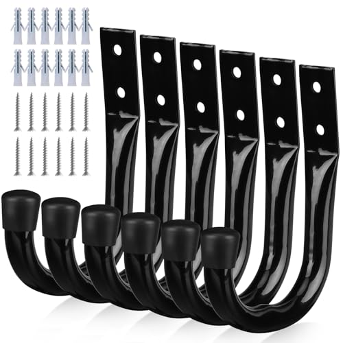 Heavy Duty Garage Storage Hooks, 6-piece Bike Hooks for Garage Wall, Utility Garage Hooks, Wall Mount J Hook for Hanging, Large Metal Storage Organizer Tool, Extension Cord Hanger