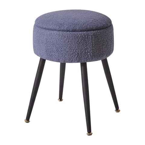 Aibiju Stool with Storage Round, Foot Stools Ottoman, Foot Rest for Couch and Chair with Storage, 13" Dx18 H Blue Ottoman Teddy Velvet for Vanity, Side End Table for Living Room Blue Gray YD-RMS137BG Cover
