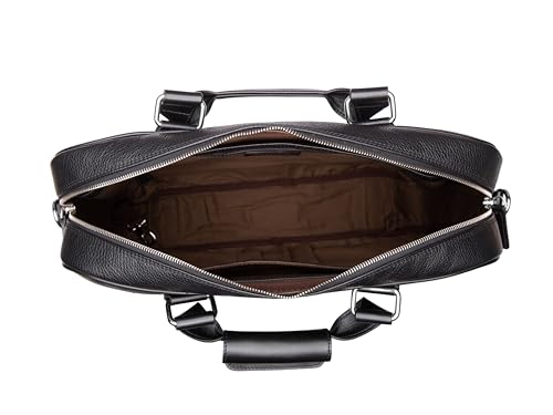 Bosca Leather Messenger Bag for Men Italian Pebble & Smooth Grained Leather - Fits 16" Laptop - RFID Blocking - Trolley Strap - Lightweight - Black3