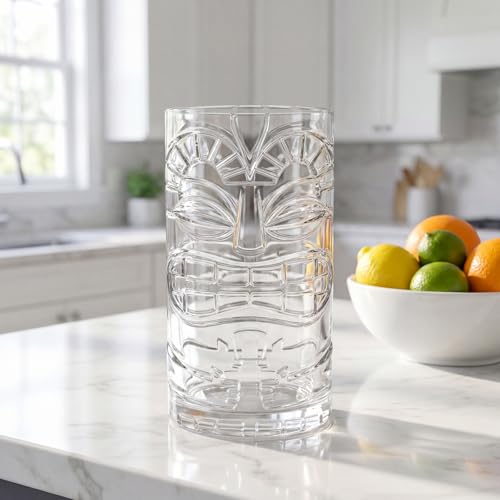 Image of Goaste 8 Pack 16oz Plastic Tiki Cups, Clear Tiki Plastic Mug Cups, Tiki Hawaiian Party Drinking Tumblers, Exotic Zombie Cocktails Mugs, Reusable Mai Tai Glasses for Cocktails, Lemonade, Halloween