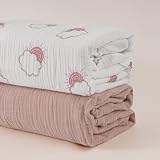 Soarwg Kids Prześcieradło z gumką do wózka dziecięcego, 2 sztuki, pokrowiec na materac dla noworodka, 100% bawełna muślinowa, kosz mojżeński, prześcieradło z gumką, kolor światła słonecznego, 83 x 43