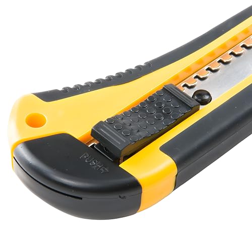 Image of CLAPONE Utility Knife - Retractable Box Cutter with 18mm Wide Sharp Blade | Smooth Auto-Lock Mechanism for Cutting Cartons, Cardboard & Boxes | Perfect for Office & Home Use (Yellow Cutter)