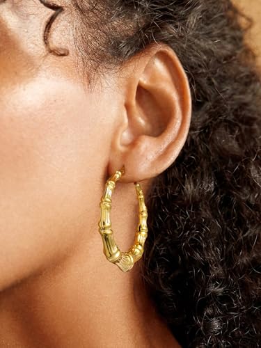 U7 Bamboo Earrings for Women 18K Gold Plated/Stainless Steel/Personalized Black Statement Extra Large Hoop Earrings 80s 90s Custom Name Huggie Earrings for Party Fashion Jewlery2