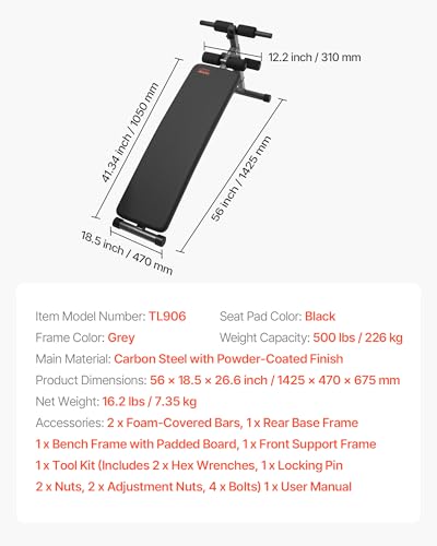 VEVOR Sit Up Bank, gebogene Bauchmuskelbank 5-stufig Höhenverstellbar (1425x470x675 mm) Rückentrainer (226 kg belastbar) für Heimtraining im Fitnessstudio Krafttraining Ganzkörpermuskeltraining