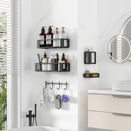 Shower Caddy Adhesive,5 Pack Rustproof Shower Organizers & Storage,Black - image 7