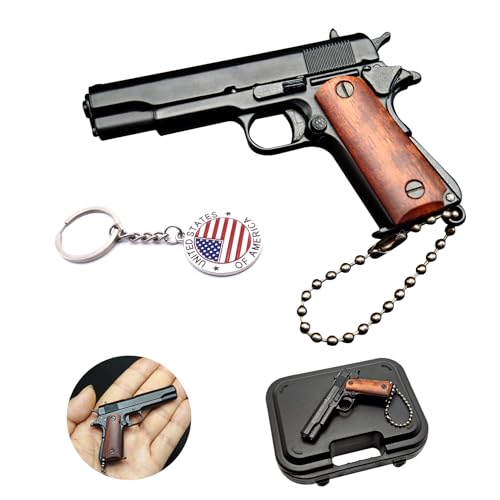 OPYLO Mini Gun Keychain, Tiny Keychain Guns Shape Pendant, Pistol Shape Key Chain, Novelty Keychain, Cool Keychains for Men, Wood Grain Black, One Size