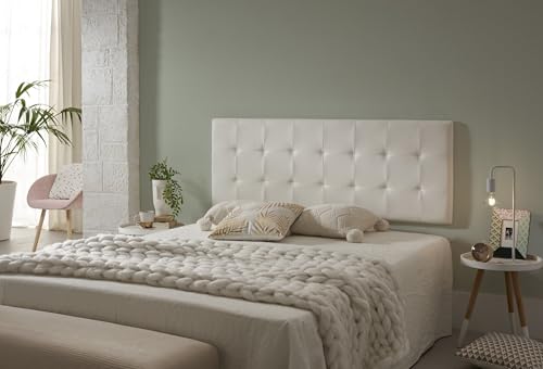 ECCOX - Testiera per letto Capitone a quadri in ecopelle - Testiera imbottita in ecopelle con imbottitura in schiuma e rinforzo posteriore - Colore bianco effetto granito - 162 cm per letti da 160 cm