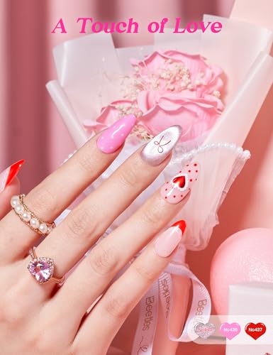 Image of Beetles Romantic Summer Gel Nail Polish Kit - Hot Pink Red Cat Eye Gel Nail Polish Set, Treat Yourself Self Care Gift Set with Pink & Rosy Gel Colors, DIY At-Home Manicure Gift for Women