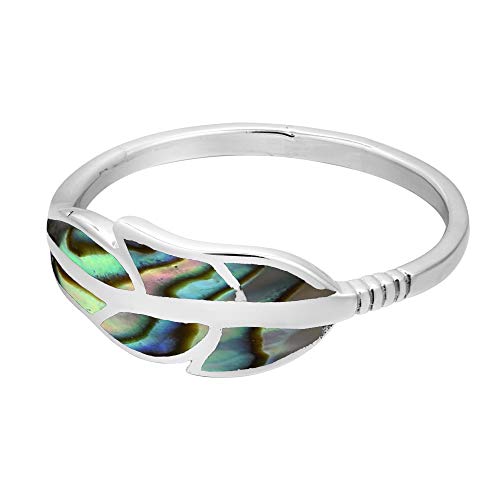 AeraVida Floating Feather Abalone Shell Inlay .925 Sterling Silver Ring | Cute Wedding Rings For Women | Casual Comfort Fit Silver Rings for Women | Gift for Daughter | Sterling Silver Rings Sizes (5-10)2