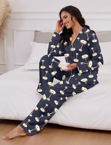 Image of SHESHOW Satin Pajamas for Women Set Long Sleeve Button Down Sleepwear 2 Piece Nightwear Women Pjs Sets Size XS-XXL
