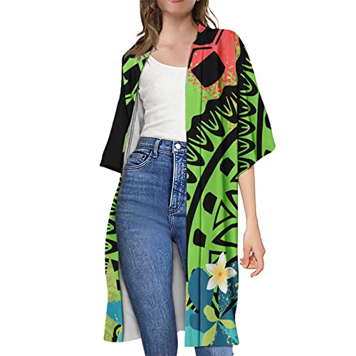 Fashion Beach Long Cardigan Polynesian Tribe Printed Hawaiian Women's Long Kimono Cardigan #TOP1