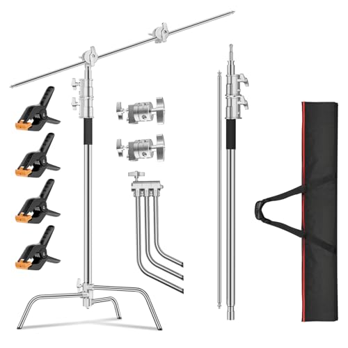 EMART Heavy Duty C Stand with Boom Arm Photography Light Stand 10ft/300cm Height with 4.2ft/128cm Holding Arm Upgrade Carry Bag 4*Clamp for Photography Studio Video Monolight Softbox Shooting