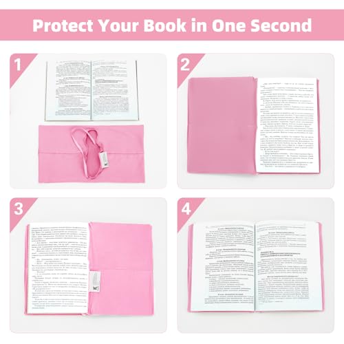 KICNIC Pink Fabric Book Cover for Hardcover, 1 Pack, 6x9 Inch, Up to 8.5”x9.5”, Adjustable School Book Sleeve Protector for Teens, Stretchable Decorative Cloth Book Sox for Book Lovers