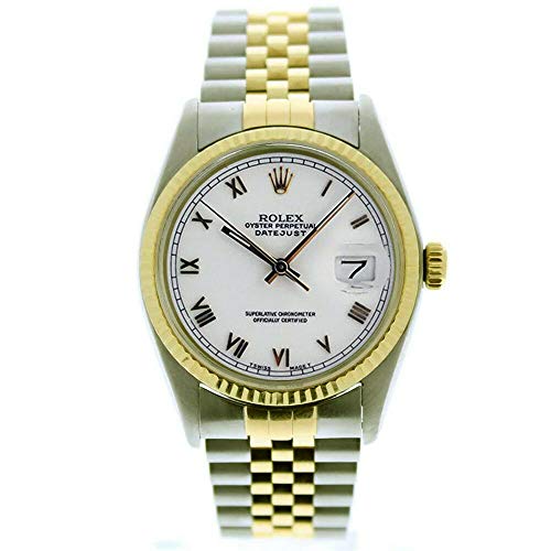 Rolex Men's 36 Datejust 16013 Jubilee Band White Roman Dial 18k Gold Fluted Bezel (Certified Preowned)