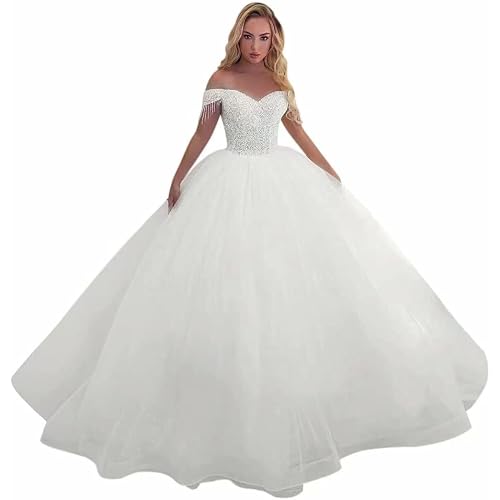 VCCICANY Luxury Illusion Off The Shoulder Wedding Dresses for Bride Tulle Lace Appliques Long Ball Gown