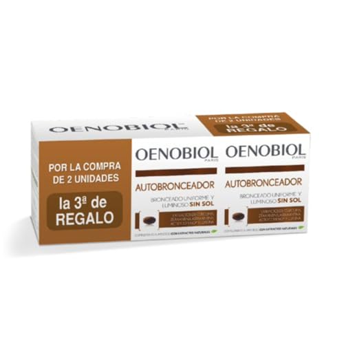 Oenobiol Autobronceador Triplo - Bronceador facial y corporal sin sol - Complemento alimenticio con cúrcuma, licopeno y luteína - 90 cápsulas