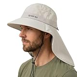 TOP-EX Cooling Sun Hat with Neck Flap Wide Brim UV Protection Hat for Men and Women Outdoor Hiking Fishing Gardening Golf Bucket Cap Breathable Sunhat Glacier Grey M/L
