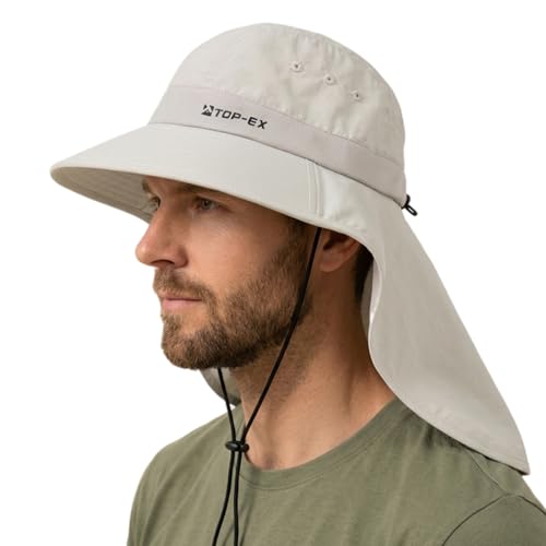 TOP-EX Outdoor Sonnenhut mit Nackenklappe, für große Köpfe, Grau XL/XXL