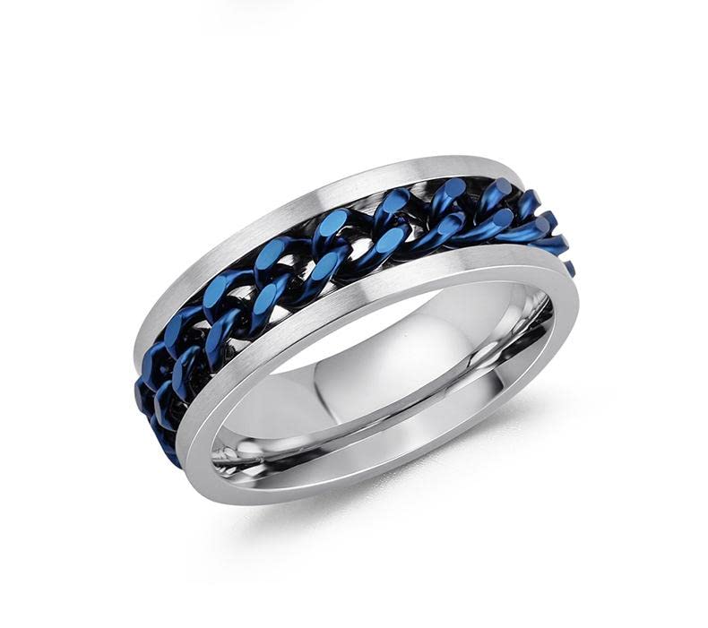 Mens Spinner Ring Figit Rings for Anxiety Blue Plated Rotatable Cuban Link Chain Stainless Steel Sterling Silver Plated Ring (19) (B0B1F1QRPN) Amazon Price History, Amazon Price Tracker