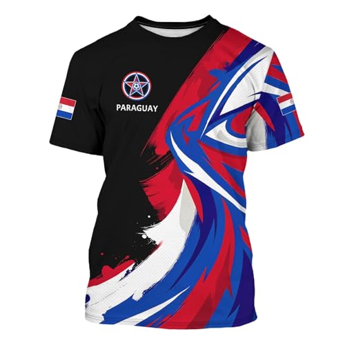 BJU Paraguay Flag Soccer Jersey Sports Fan Jersey Collection Football Training Apparel T-Shirt Crewneck Short Sleeves for Men and Women