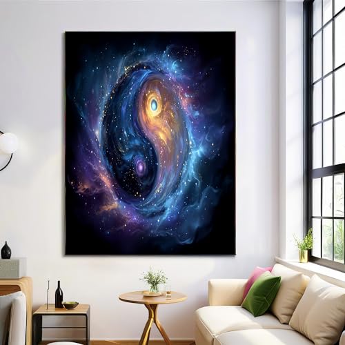 Cuadros decorativos para pared estilo galaxia abstracta, lienzo azul yin yang de 60x90 cm