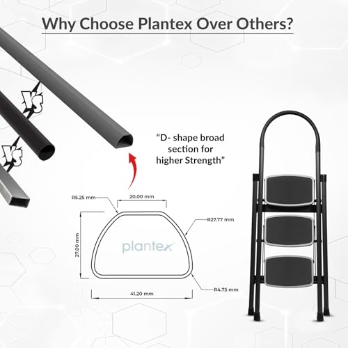 Image of Plantex Steel 3 Step Ladder for Home /Wide Anti Skid 3 Step Ladder Foldable /5 Year Manufacturer Warranty By Plantex(Gray)