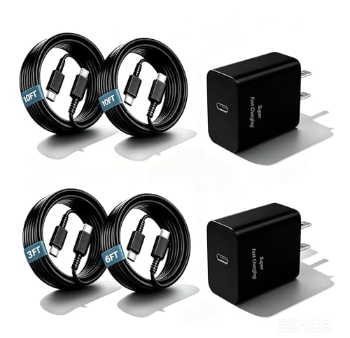 60W USB C Fast Charger Block,Wall Charging Plug & Long Type C Cable Cord 3ft/6ft/10ft,USB-C Charge Adapter Brick Cube Box for Samsung Galaxy S26 Ultra/S25+/S24/S23/S22/Note/Z Fold,iPhone 17 16 15,iPad