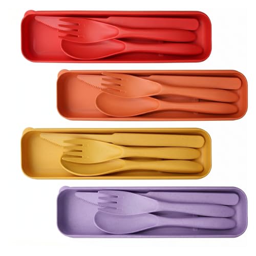 4 Set Posate in Plastica Portatile, per Scuola Picnic Viaggi, 4 Colori