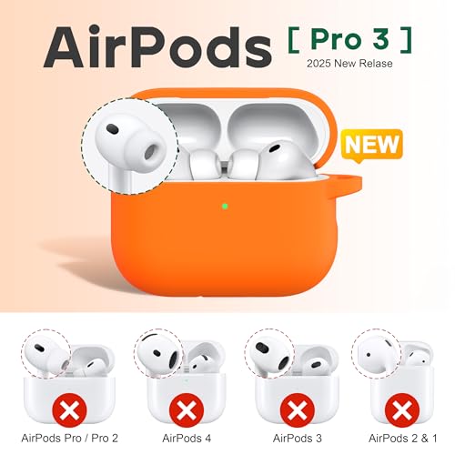Image of R-fun for AirPods Pro 3 Case (2025), Soft Silicone Protective Case Cover Compatible with Apple AirPods Pro 3rd Generation (USB-C Cable) for Women Men with Cleaning Kit and Keychain, Orange