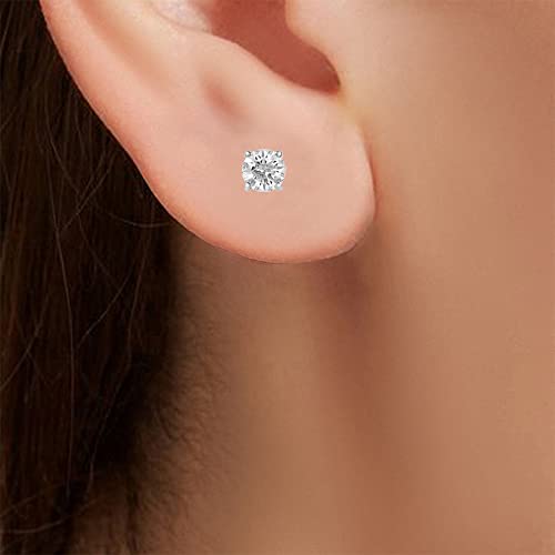 Natalia Drake 1/2 Cttw Round Brilliant Cut Diamond Stud Earrings For Men Or Women 4 Prong 10K White Gold Solitaire Color H-I/Clarity I2 #TOP1