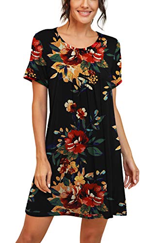 Image of PrinStory Nightgowns for Women Short Sleeve Night Gowns Pleated Sleep Shirt Ladies Nightshirt Soft Sleepwear