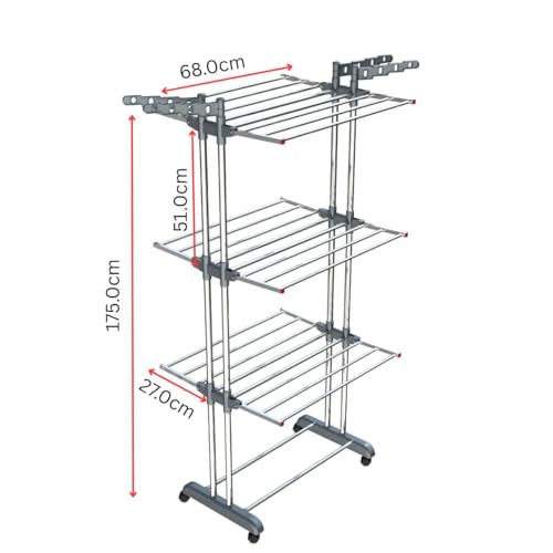 Image of Clothes Drying Stand Foldable Stainless Steel for Home, Heavy Duty Cloth Dryer Stand for Balcony, Laundry Drying Rack for Clothes, Rust Proof Indoor Outdoor Drying Stand, 42x15x68 cm