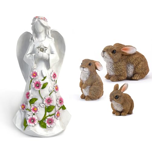 LEGIFO Guardian Angel Figurines with Bunny Decor Yard Decorations Outdoor Set of 3