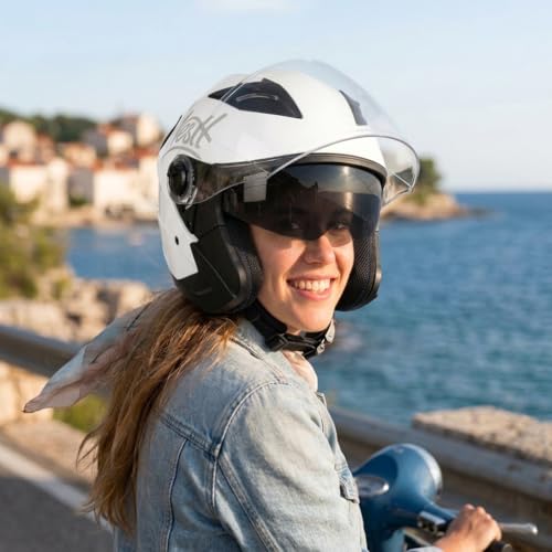 Miniatura 5 de Westt Jet Casco Moto Hombre Mujer Casco De Moto Con Doble Visera Capacete Casco Jet Scooter Trail, Certificado Ece Dot, Tallas S-Xl