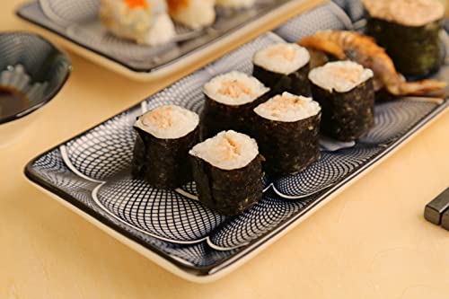 8 Piece Japanese Style Ceramic Sushi Plate Set 10-inch rectangle sushi dishes- 2 Sushi Plates, 2 Sauce Dishes, 2 Pairs of Chopsticks, 2 Chopsticks Holders