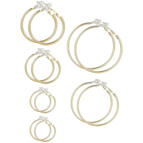 Sumind 6 Pairs Clip on Hoop Earrings Hoop Gold Earrings Non Piercing Earrings Set for Women, 6 Sizes