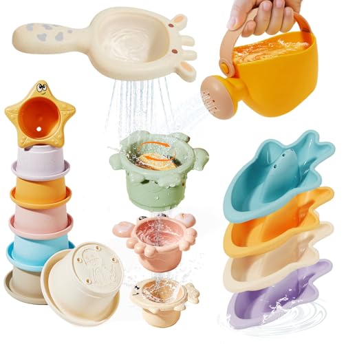Image of Baby Bath Toys for Kids Ages 1-3, 16PCS Mold Free Bath Toys for Toddler 2-4 & Babies 6-12-18 Months Bath Cups Watering Can with Storage Bag Montessori Bathtub Sand Pool Water Toys for 1+ Years Old