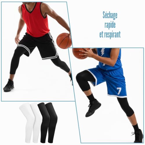 Lot de 2 paires de jambières de cyclisme pour homme - Manches longues - Protection solaire - Jambes de compression - Pour le cyclisme - Pour homme et femme - Course à pied - Basketball, Noir/blanc., L – vue 3