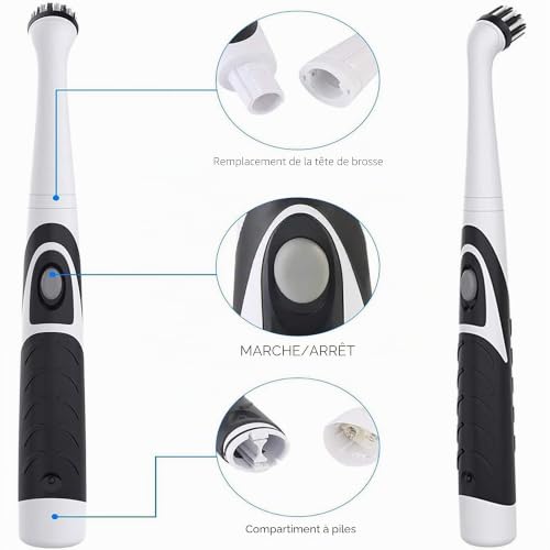 WDEC Récureur Électrique, Outil de Nettoyage Oscillant, Brosse de Nettoyage électrique, épurateur Power Sans Fil avec 4 Têtes pour Salle de Bain, Baignoire, Carrelage Mural et Cuisine (noir) – vue 4