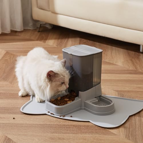 Automatischer Katzenfutterspender, 2-in-1 Abnehmbarer Schwerkraft-Futter- und Wasserspender für Katzen und kleine Hunde (Grau)