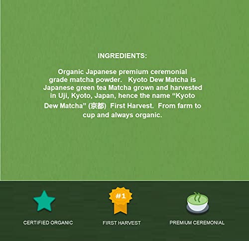 Kyoto Dew Matcha - Ceremonial Blend &ndash; Authentic Japanese First Harvest - USDA Organic Ceremonial Grade Matcha Green Tea Powder from Uji, Kyoto, Bag (7oz)