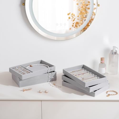 Image of ProCase Stackable Jewelry Organizer Trays for Drawers, Jewelry Drawer Inserts Container Display Case Storage for Earring Necklace Rings Bracelet with Removable Dividers -Grey, 6 Layers