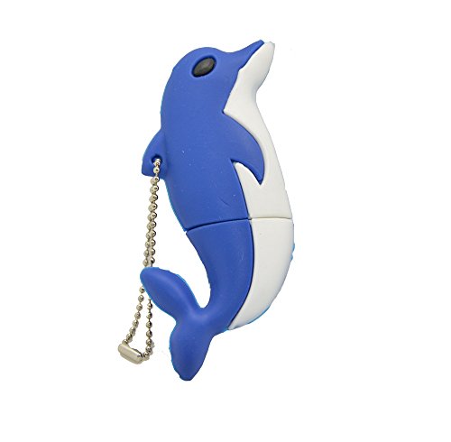 16GB USB 2.0 Flash Drive - 3D Animal PenDrive Thumb Drive - FEBNISCTE Lovely Blue Dolphin Shape Data Stick