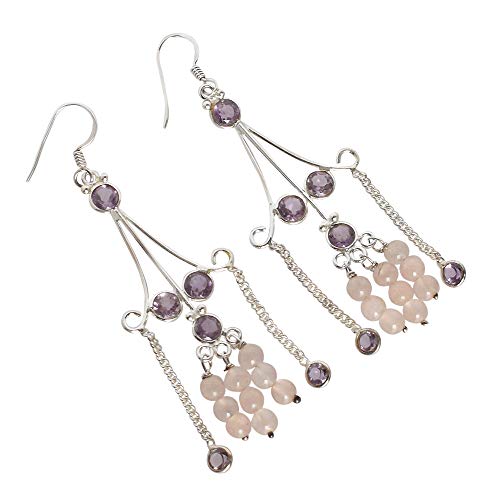 Boucles d'oreilles améthyste et quartz rose en argent 925 duo