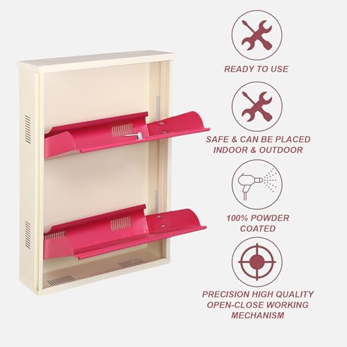 Image of Metal Shoe Rack Wall Mounted for Home with Central Locking 2 Door 20 inch Wall Mounted Metal 4 Pair Rack Cabinet Pre-Assembled Shoe Rack Shelves 3 Years Warranty (Pink & Ivory)