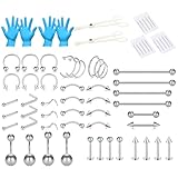 LAURITAMI Kit Piercing Complet, différentes tailles 14G 16G 20G Acier inoxydable Piercing au nez Percing septum sourcils lèvres langue cartilage nombril Kit de bijoux