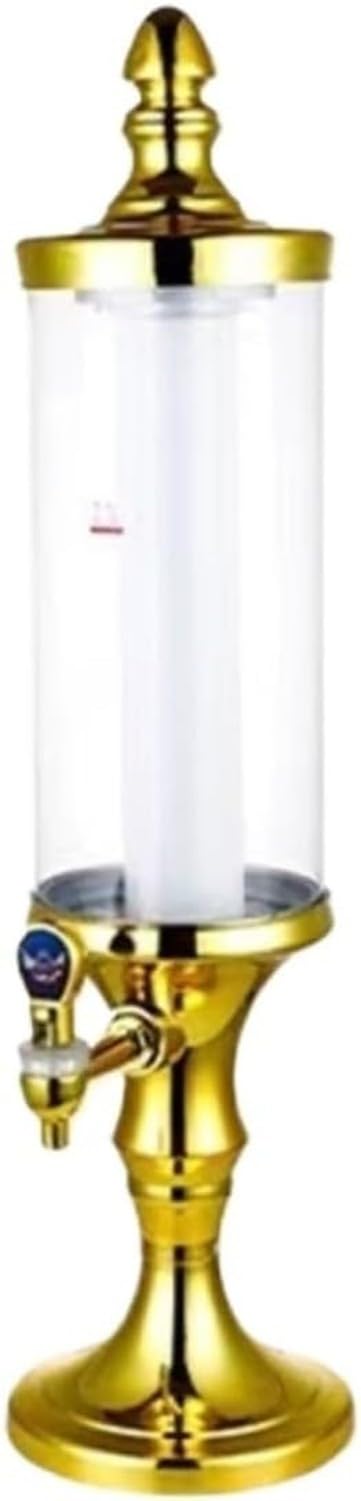 KGAIXN Party Drink Dispenser 2L/70oz Beer Juice Server with Ice Tube and Colored Lights for Beverage Container, Gold, 12.5x59cm