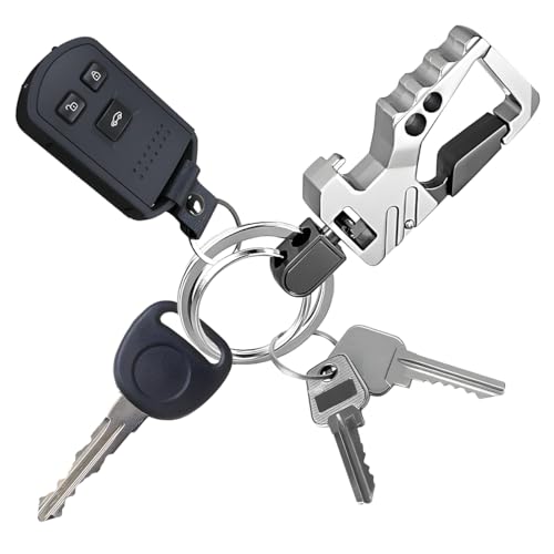 Image of Mandark Car Key Chain, Heavy Duty Auto Keychain Bottle Beer Opener with Double Keyrings Carabiner, Universal Keylinker (Silver /Black)